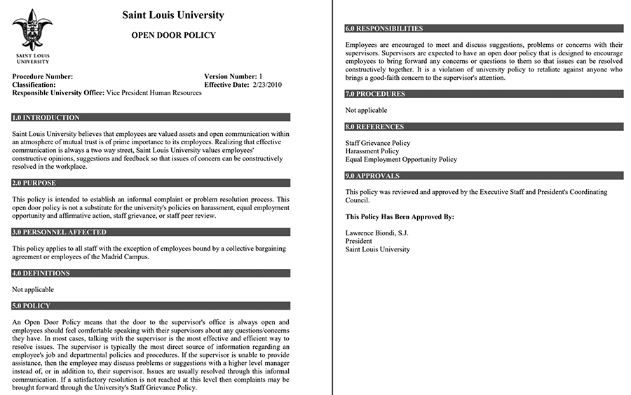 Open Door Policy - St Louis University