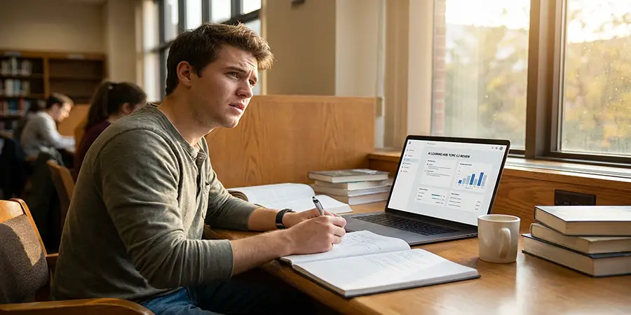 Student actively using an AI tool on a laptop to enhance their study session