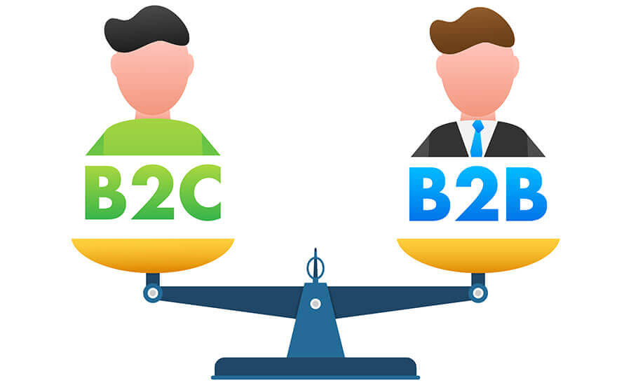 Vector image of scales with B2B and B2C.