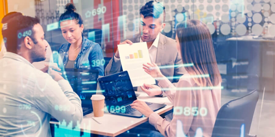 Team of people collaborating on a project.