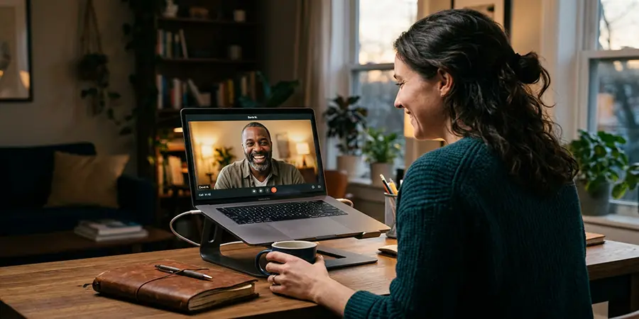Professional engaged in an authentic digital networking video call