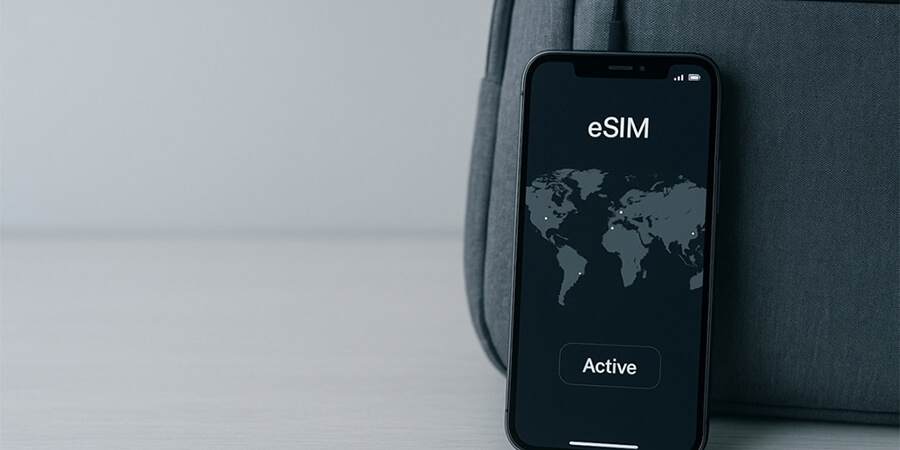 A modern smartphone displaying an eSIM digital card activation screen.