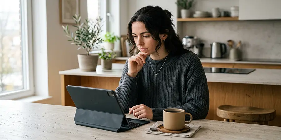 Young professional reviewing a digital budget on a tablet