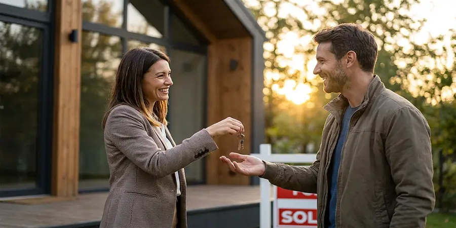 Real estate agent handing keys to a client