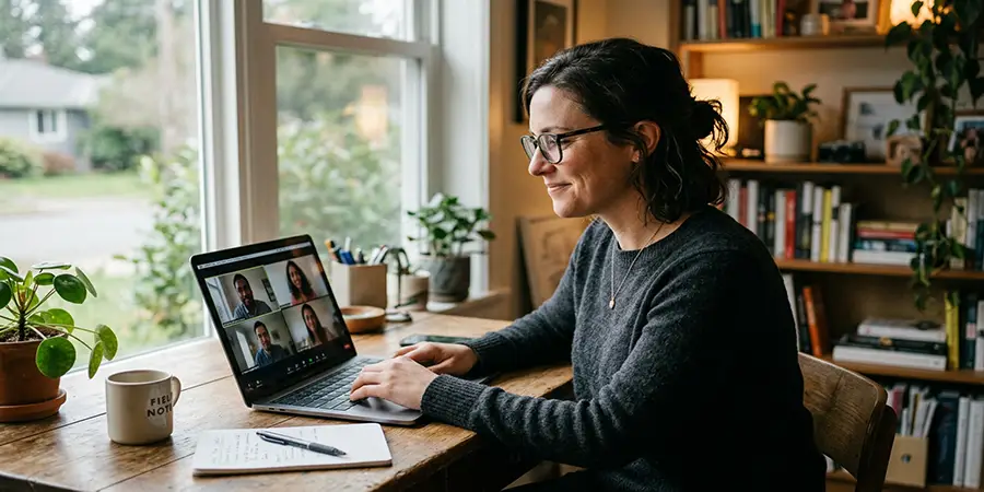 Remote professional showing empathy and emotional connection during a video call